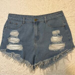 SHEIN Womens Curve Blue Denim Shorts Ripped Frayed Hem Lt Wash Plus Size 1XL